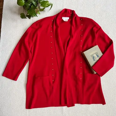 Escada Vintage Escada by Margaretha Lev Wool Red Open Knit Cardigan