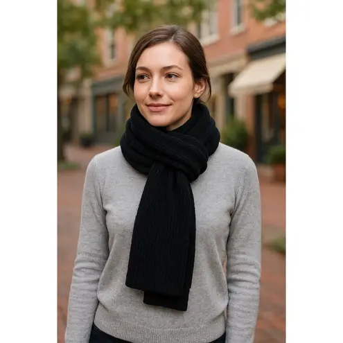 Black Ribbed Winter Scarf | Made in USA | Acrylic Knit Black