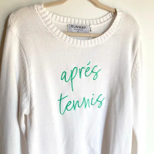 NWT Runway Athletics Womens XL White Apres Tennis Embroidered Knit Sweater Prep