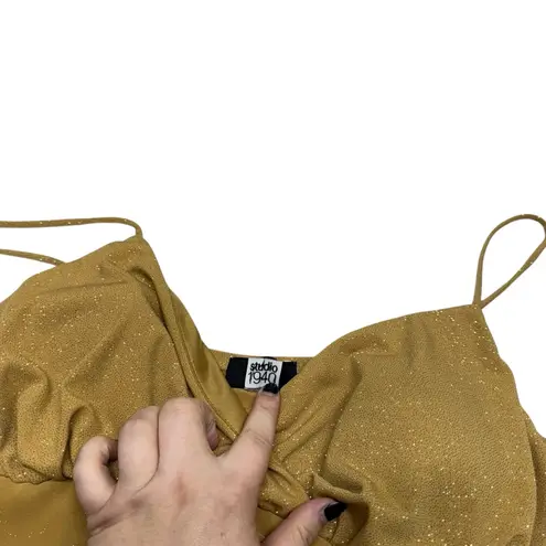 Studio 1940 Vintage Y2K Gold Glitter V-Neck asymmetrical tank top