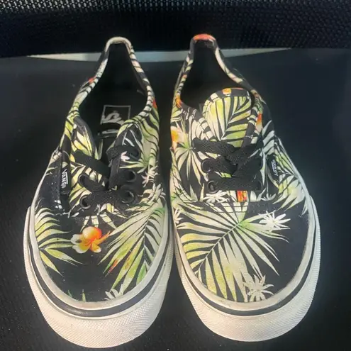 Vans  Womens Black Tropical Palm Floral Print Sneakers M 5.5/W 7