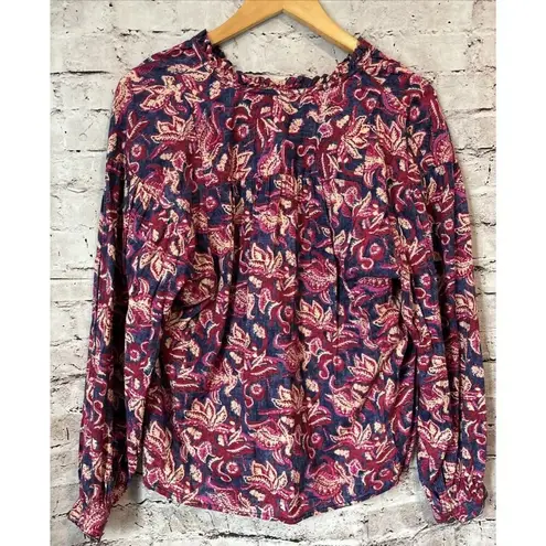 Pilcro Anthropologie Lucille Peasant Blouse Blue Pink Paisley M Floral Boho