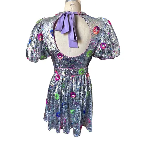 NWT Celia B Wanderer Silver Sequin Floral Mini Dress Size Small