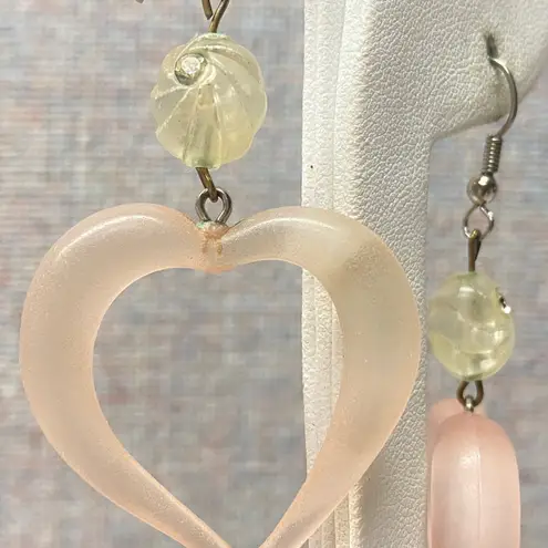 Frosted Pink Heart Beads Drop Earrings Y2K Aesthetic Trendy Fashion Accessory