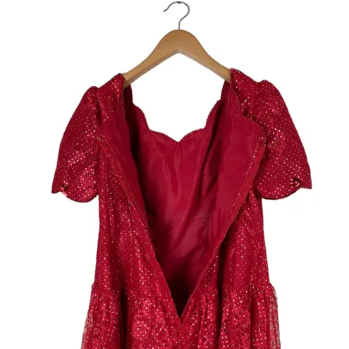 Mike Benet Formals Vintage Red Floral Lace Sequin Gown Formal Dress Size 16 1/2