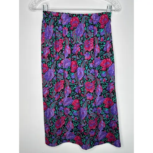 80s Bobby’s Girl Floral Paisley Rayon Peplum Blouse & Skirt Set USA small