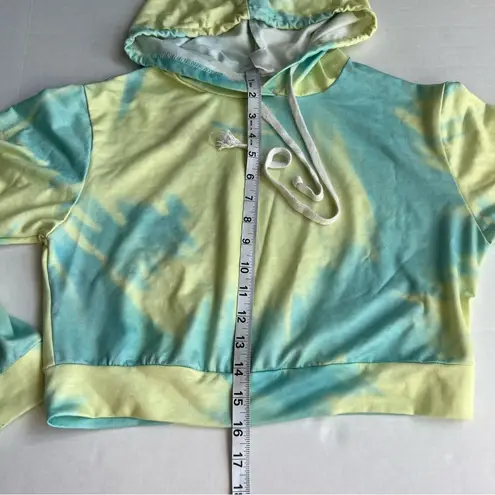 Unbranded tie dye cropped hooded sweatshirt turquoise& yellow size xs