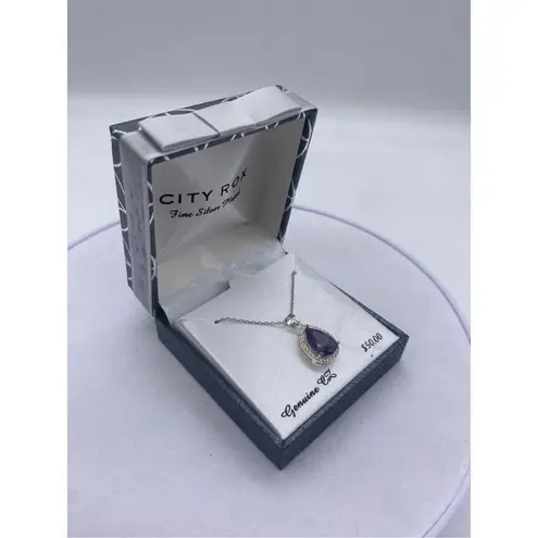 CITY ROX Cubic Zirconia Teardrop Halo Pendant Necklace purple stone Purple