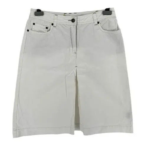 Boden White Denim Front Pleat Skirt size 8 Long Cotton