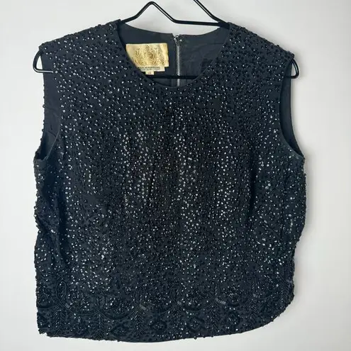 House of Gold Sequin Vintage Top Dressy British Sleeveless Crop Beaded Black Size 14