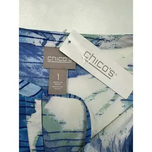 Chico's New  Getaway Floral Blouse Womens 1 (Sm 8-10) Blue Print Coastal Grandma