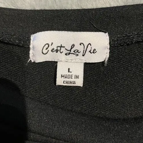 Cest La Vie Black Long Sleeve Women's Top Large