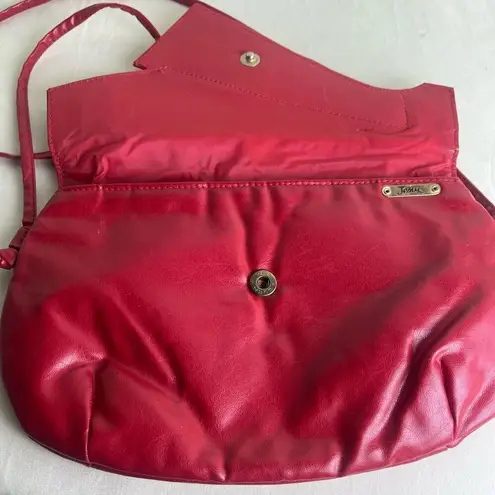 Vintage 70s Leather Clutch Purse Bag Skinny Shoulder Strap Cherry Red