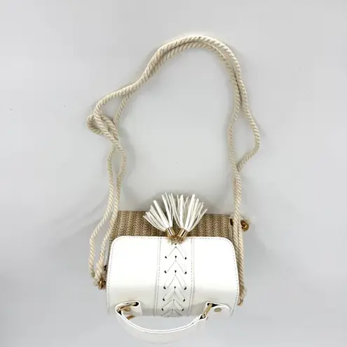 Annie Griffin Annie Handbags Top Handle Basket Purse with White Leather and Rope Strap