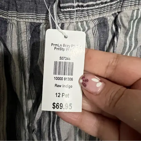 NWT L.L. Bean 100% Linen Raw Indigo Blue Pin Striped Breezy Wide Leg Pants Size 12P