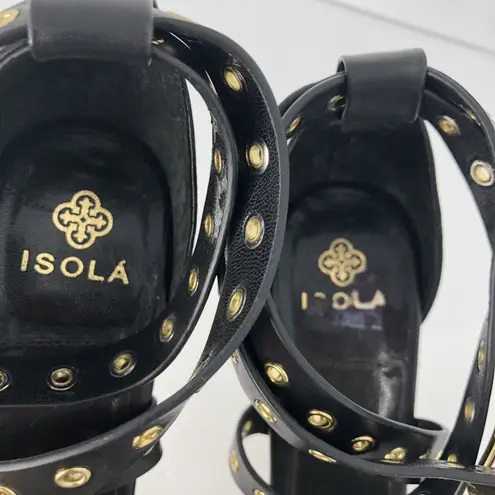 Isola Damar Black Sandal 3.5" Heels Grommets Womens Size 9.5