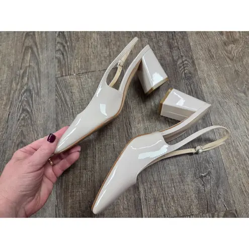 Marc Fisher  Lethe Slingback Heels Shoes 7M Bone Ivory Cream Patent Faux Leather