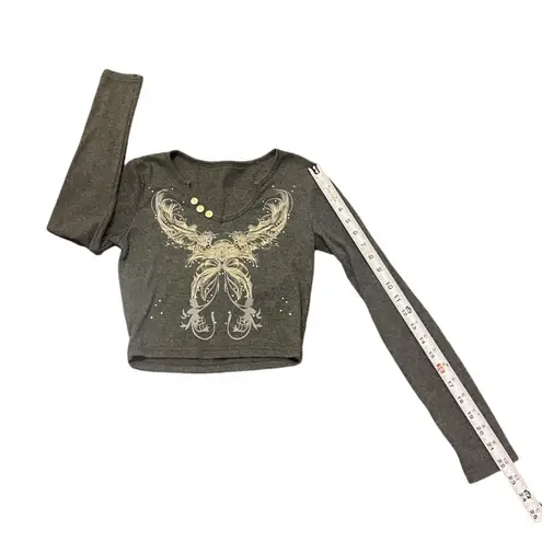Fairy Grunge 90s Aesthetic Crop Top Long Sleeve Gray Women's Small