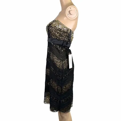 Sue Wong Womens Cocktail Dress Sheath Strapless Chevron Beaded Sequin Size 6
