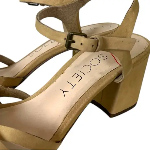 Sole Society Sandals Paulina Nubuck Block Heels Natural Tan Women’s Size 7.5M