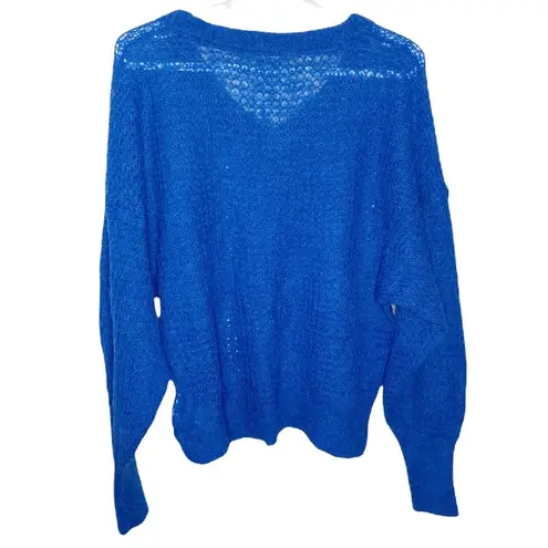 Free People  Lulu oversized waffle knit v-neck slouchy sweater in blue size XS