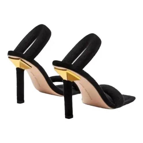 Good American black slip on terry cloth heeled sandal | square toe