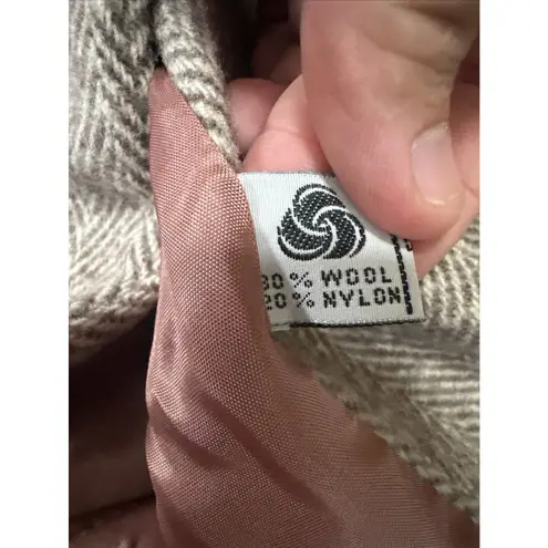 Vintage Noble Fashion Wool Coat Women’s | Herringbone Tweed Long Overcoat Size L