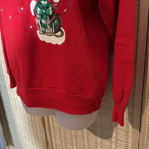 Adorable Vintage 1990s Y2K Cat and Mouse Christmas Sweatshirt Pannill Medium Red