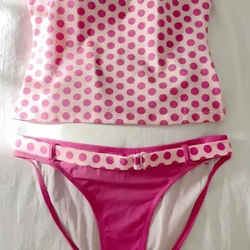 Jag Vintage Y2K Belted Retro Polka Dot Tankini Swim Set Pink Size M/L Size M