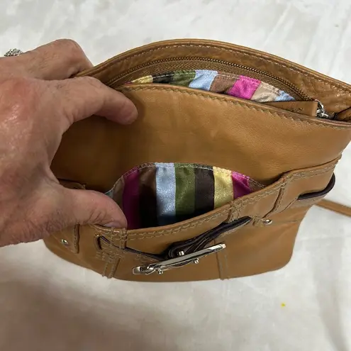 Tignanello Tan Leather Crossbody Bag with Silver Buckle