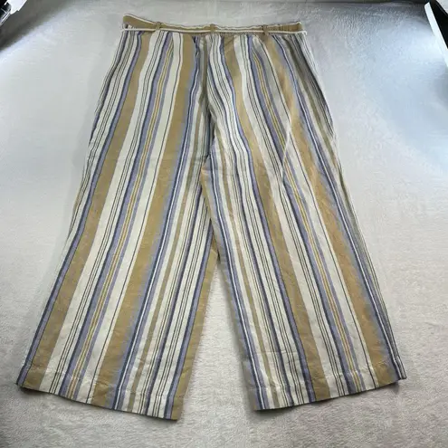 J. Jill XL Pants Cropped Wide Leg Linen Blend Striped Beachy Resort Sustainable Tan