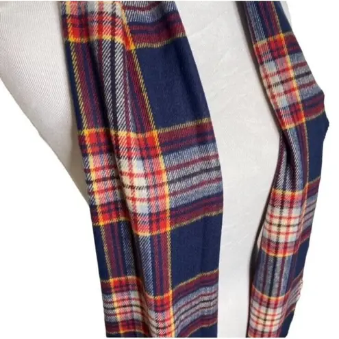 D&Y Softer Than Cashmere Plaid Scarf Red Blue Pastel Fringe 64 x 12 Acrylic