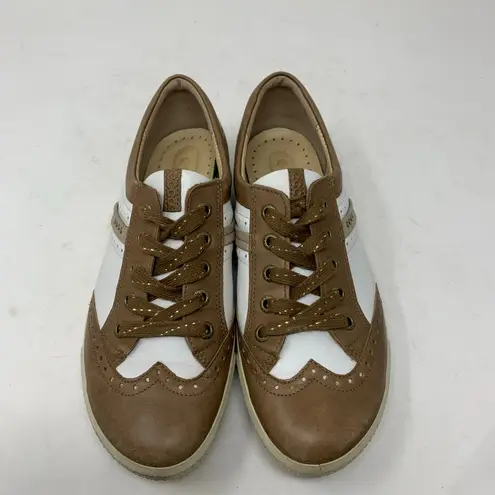 Ecco Hydromax Spikeless Golf Shoes Oxford Wingtip 7.5 EU 38 Tan White Leather