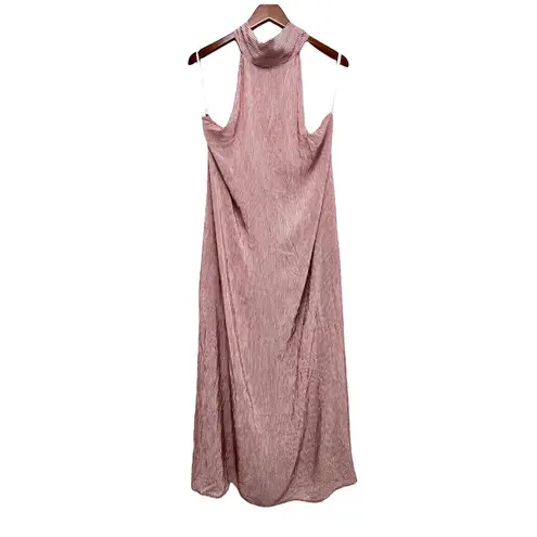 Faithfull the Brand Halter Mirror Door Striped Maxi Dress Slit Sides Size 6