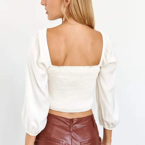 TCEC Fab'rik Kynlee Cropped Puff Sleeve Blouse Women's Large Cream Smocked NWT