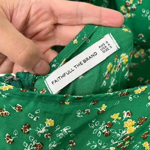 Faithfull the Brand Size 4 Green Floral Esther Open Back Tie Tank Mini Sundress