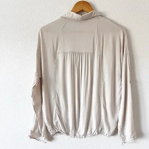 Isabel Marant Étoile V-Neck Long Sleeve Button Down Blouse in Taupe