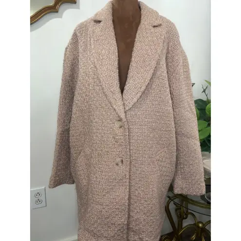 Abercrombie & Fitch  Womens Coat, Tweed  Long Sleeve, Overcoat, Blush Pink, L