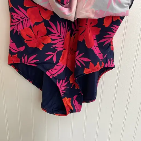 LANDS END Tummy Control Surplice Wrap Swim Dress One Piece Swimsuit Size 18 Blue