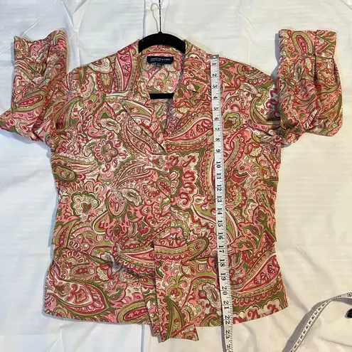 Jones New York  Pink & Green Paisley Print Blouse 3/4‎ Sleeve Professional Top-M