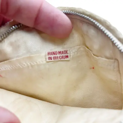 Vintage Hand Beaded Art Deco Clutch Wristlet Half Moon Shell Shape Ivory Bell