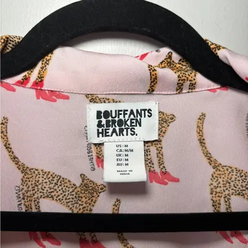 Bouffants & Broken Hearts Pink Animal Leopard Red Stilettos Print PJ Top Sz Med