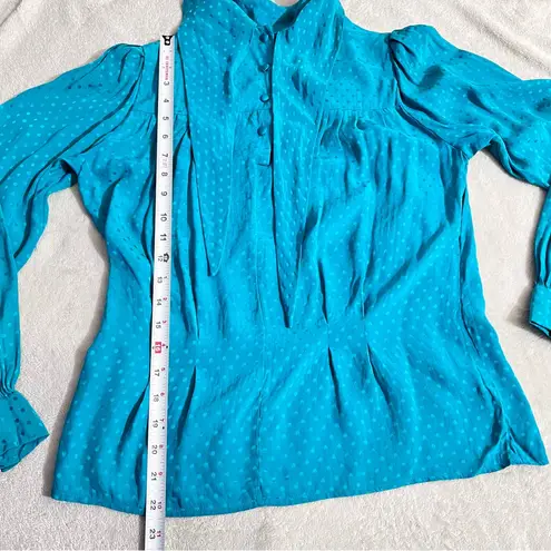 Vintage silk self tie blouse size 6 J.Raymond in green lagoon :Box H: