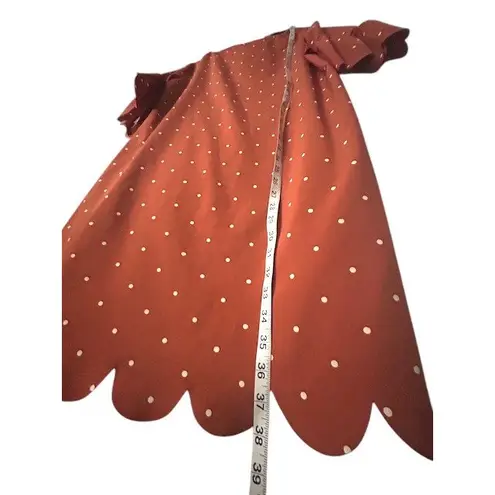 Tickled Teal Burnt Orange Polka Dot Dress Boho Ruffle Sleeve Playful Longhorns