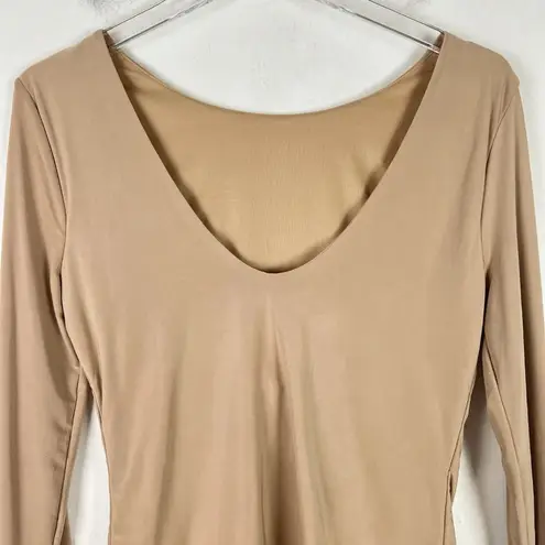 NWT 21 Saints Long Sleeve Scoop Back Top Stretch Light Nude Size Large L NEW