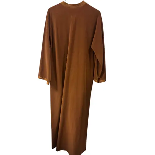 Vanity Fair Vtg Brown Velour Long Sleeve Robe Duster M HouseCoat