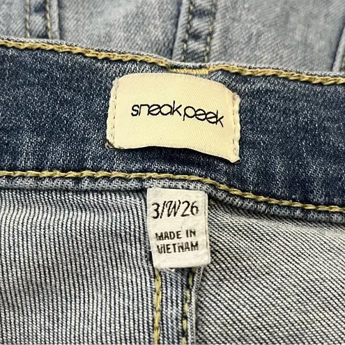 Sneak Peek Straight Leg Jeans Distressed High Rise Raw Hem Light Wash 3/26 Blue Size undefined