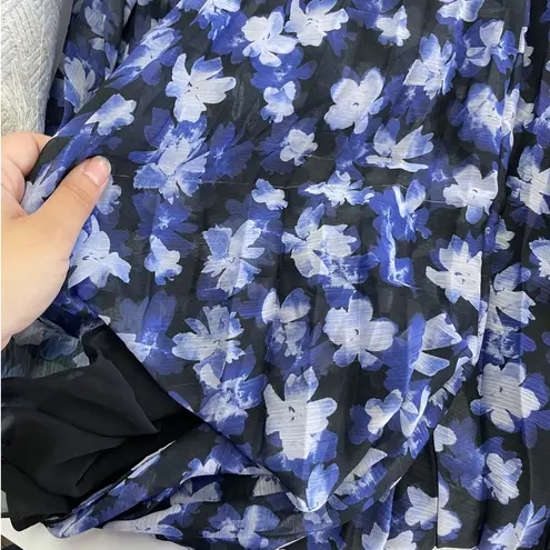 Monique Lhuillier Dress Women 14 Blue Black Melanie V Neck Chiffon Sleeveless