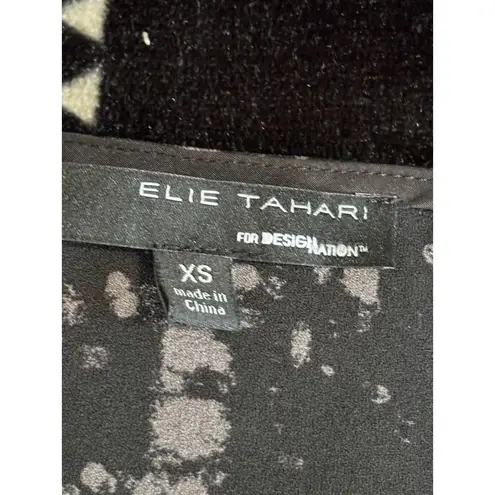 Elie Tahari Black/Gray Bodycon Dress Short Sleeve Zippers Size XS V Mesh Neck