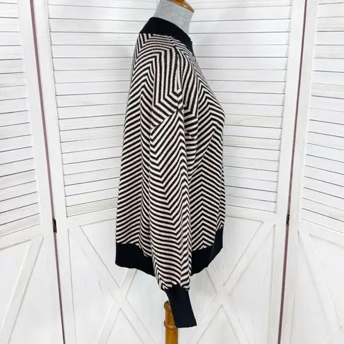 Zesica Chevron Stripe Lantern Sleeve Mock Neck Sweater Tan Black Large
